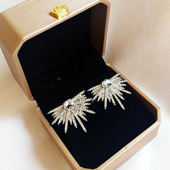 New 925 Stamped Radiation Silver Plated Rhinestone Spikes Stud Earing Crystal - Picture 1 of 6